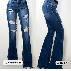 My Girl Patch Flare Jeans with Distressed Details